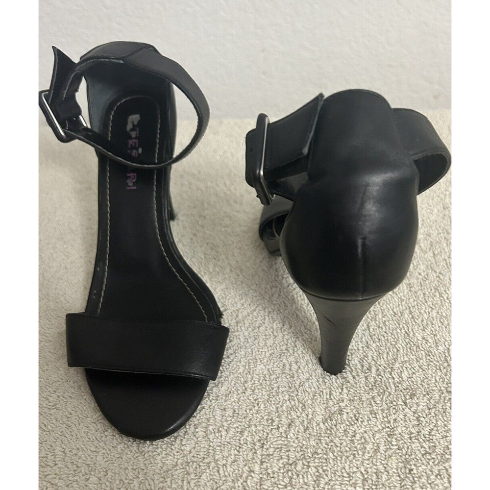 Tesori Women's 5M strappy Black Heel shoes 2 inch Heels with Flaws - Picture 3 of 14